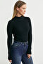 Half Fisherman Ribbed Bodysuit Knitwear Sweater - Black - 3