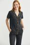 Buttoned Polka Dot Patterned Shirt Pajama Set - Black - 3