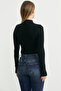 Half Fisherman Ribbed Bodysuit Knitwear Sweater - Black - 5