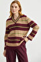 Striped V-Neck Knitwear Sweater - Burgundy - 4