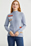 Turtleneck Color Detailed Knitwear Sweater - Blue - 4