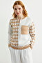 Zippered Diamond Motif Knitwear Cardigan - Camel - 3
