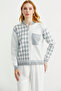 Zippered Diamond Motif Knitwear Cardigan - Gray - 2