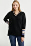V-Neck Hair Braided Knitwear Sweater - Black - 2