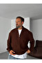 Coffee Zippered Half Turtleneck Knitted Cardigan Pm-022 - 5