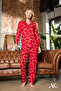 Women's Pajama Set with Paw Print Pattern, Buttoned, Long Sleeve, Red Color, Pocket Detail, Suede - 3