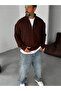 Coffee Zippered Half Turtleneck Knitted Cardigan Pm-022 - 4