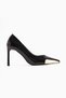 Lula Black Patent Leather Metal Buckle Pointed Toe Women's Heeled Shoes - 2