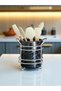 Kitchen Accessory Ceramic Upright Spoon Rest Black Marble Silver
