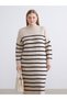 Lcw Modest Black Mock Neck Striped Knitwear Dress - 6