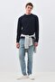 Men's Slim Fit Cotton Thessaloniki Fabric Crew Neck Sweatshirt Navy Blue - 2