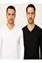 2-Piece Men's Lycra 92% Cotton 8% Elastane Long Sleeve V-Neck T-Shirt - 2