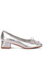 Women Metallic Low Block Heel Ballerinas in Silver