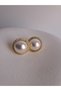 Gold color pearl earrings - 7