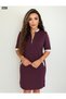 Women's Short Sleeve Lapel Zipper Pocket Side Slit Viscose Dress - Stylish and Comfortable Design - 2