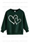 Bicycle and Cat Printed Green-Grey-Black Triple Crew Neck Girls' Sweatshirt - 6