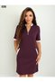 Women's Short Sleeve Lapel Zipper Pocket Side Slit Viscose Dress - Stylish and Comfortable Design - 3