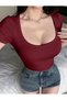 Women's 3-Piece Set Square Neck Blouse & T-Shirt, Ribbed Lycra Camisole Fabric Blouse - 5