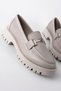 Wopyt Women's Gold Buckle Detailed Thick Sole Loafer Shoes-Cream - 7