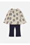 Baby Girl Patterned 2-Piece Top and Bottom Set Navy Blue 2742 - 2