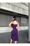 Flexible sandy fabric gathered detailed evening dress 583278 purple - 4