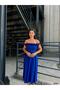 Crepe stretch fabric rose detail midi length evening dress 583262 cobalt blue