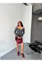 Women's Anthracite Double Zipper Madonna Collar Ribbed Knit Cardigan - 5
