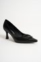 Valora Black Pointed Toe Women's Patent Leather Buckle Detail Thin Heeled Classic Shoes (7cm) - 4