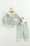 Baby Girl Ribbon Pocket Detailed Hooded Plush 3-Piece Tracksuit Set (9-12-18 Months) - 2
