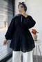 Ribbed Detailed Voile Tunic - Navy Blue - 4