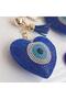 Luxury Gift Evil Eye Beaded Stoned Heart Keychain - Bag Ornament Blue (14,X7 cm) - 5