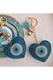 Luxury Gift Evil Eye Beaded Stoned Heart Keychain - Turquoise - Bag Ornament (14X7 cm) - 2