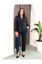 Women's Black Plus Size Jacket Collar Stone Detailed Long Sleeve Evening Dress Two Piece Set - 2