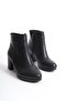 Women's Lesmi̇ra Black Leather Flat Heeled Short Boots - 2