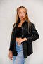 Women's Oversize Double Pocket Snap Leather Shirt Jacket