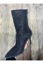 Women's Black Jewelled Shiny Pointed Toe Goblet Heel Evening Dress Stylish Short Boots Boots - 7