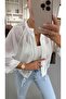 White Chiffon Jacket with Gathered Waist - 2