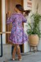 Purple Color Half Sleeve Button Detail Silk Dress - 3