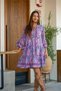 Purple Color Half Sleeve Button Detail Silk Dress - 8
