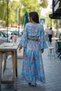 Turquoise Color Gold Detailed Silk Pants Blouse Set - 5