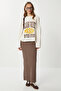 Soft Knitted Skirt with Slits Lub0226 Brown