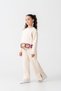 Girl's Cotton Ecru Patch Detailed Sweatshirt and Slit Wide-Leg Sweatpants Set - 4