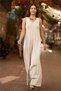 Beige Color Thick Strap Zipper Detailed Linen Jumpsuit - 6