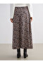 Brown Zippered Leopard Patterned A-Line Skirt - 4
