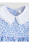 Blue Linen Blend Floral Girl's Dress - 2