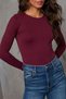 Women's Cotton Finger Insert Detail Bodycon Crew Neck Long Sleeve Blouse - 4
