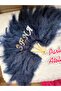 Navy blue bridal fan with name written in silver color - 3