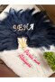 Navy blue bridal fan with name written in silver color