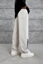 Men's Sweatpants 17 Yourself Written on the Bottom Cream Oversize Baggy Loose Fit 3 Yarns Without Ruffles - 5