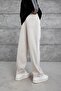 Men's Sweatpants Bewithing Written on the Bottom Cream Oversize Baggy Loose Fit 3 Yarns Without Ruffles - 4